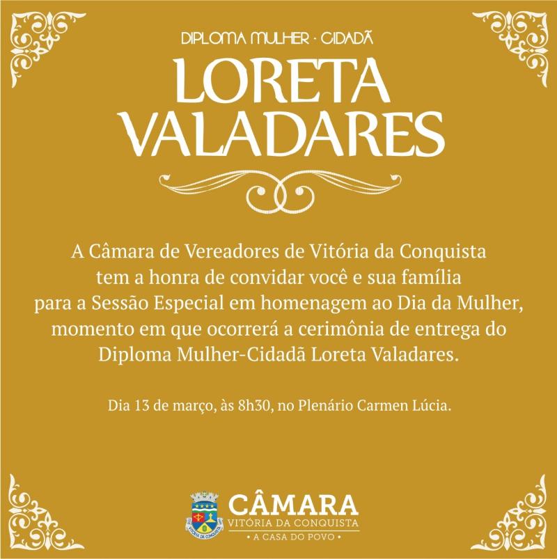 Imagem Sessão Solene: Prêmio Loreta Valadares será entregue nesta quarta-feira, 13